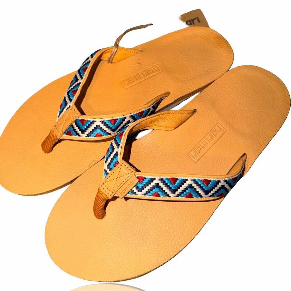 Hari Mari Flip Flop Sandals Mens Beige Tan Multicolor Woven Strap Beach